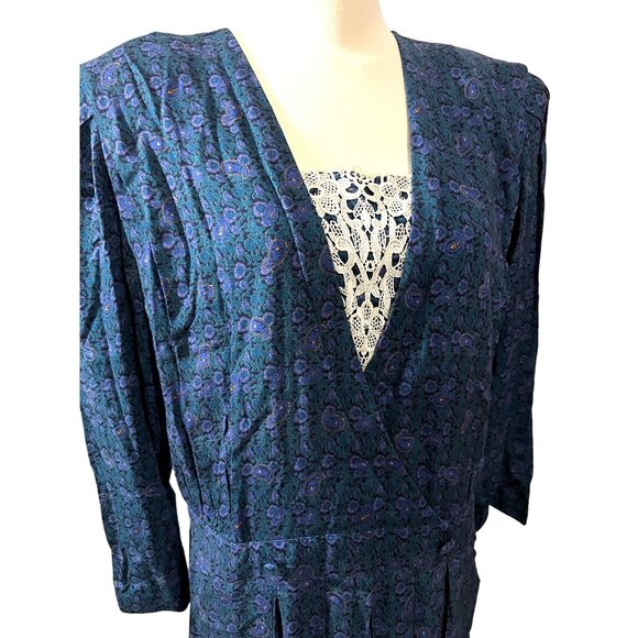 Vintage Prarie Dress Eighties KSL by Karin Stephens Sz 22 W Blue Green Paisley R - Picture 8 of 16